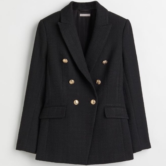 H&M black textured boucle blazer jacket - Picture 1 of 7